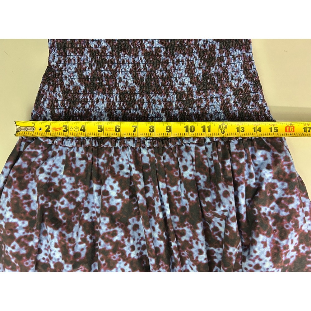 Proenza Schouler White Label Blue Burgundy Smocked Cotton Midi Dress Size 12 - Picture 9 of 11